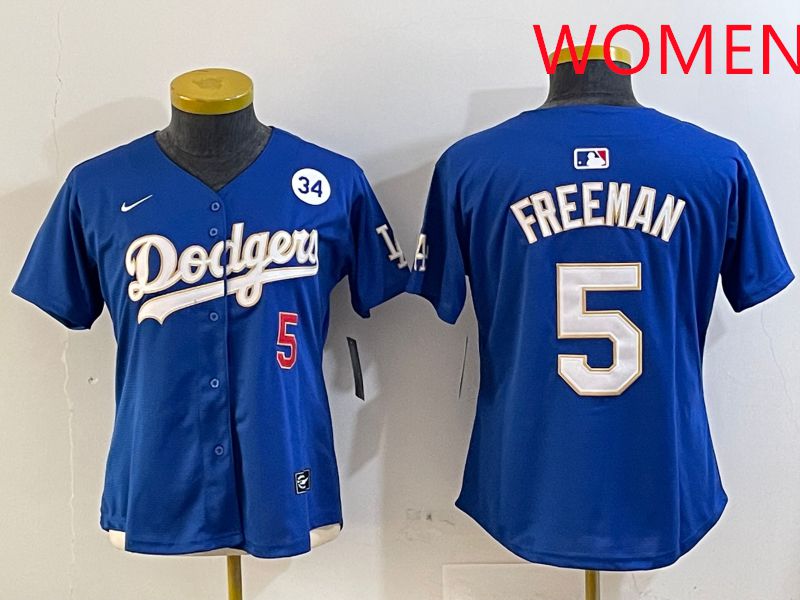 Women Los Angeles Dodgers #5 Freeman Blue Gold Game 2025 Nike MLB Jersey style 7